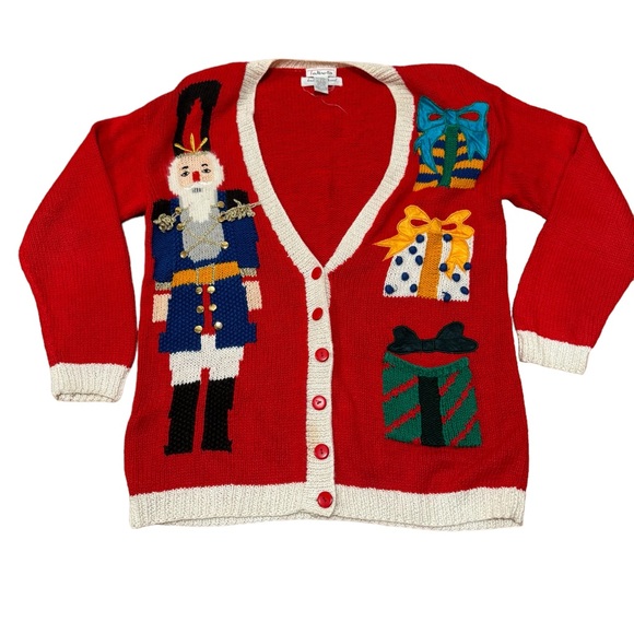 TALBOTS Vintage Hand Knit Christmas Cardigan - Picture 1 of 11